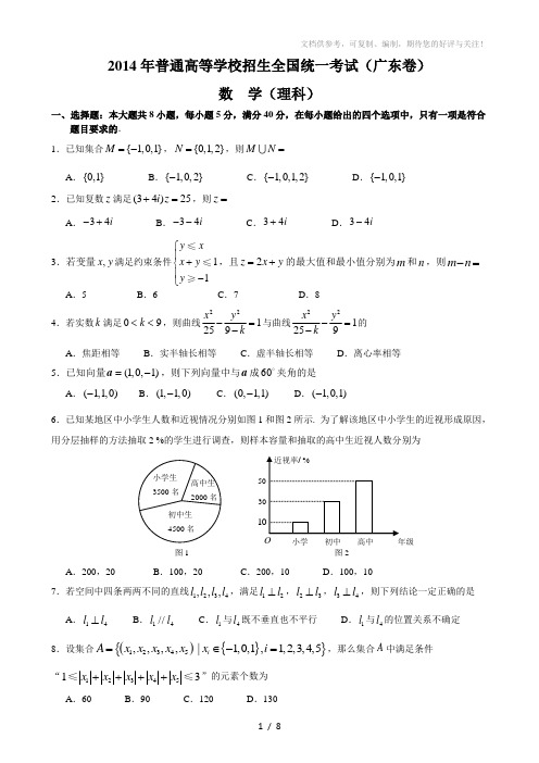 2014年高考理科数学(广东卷)试题及详细答案