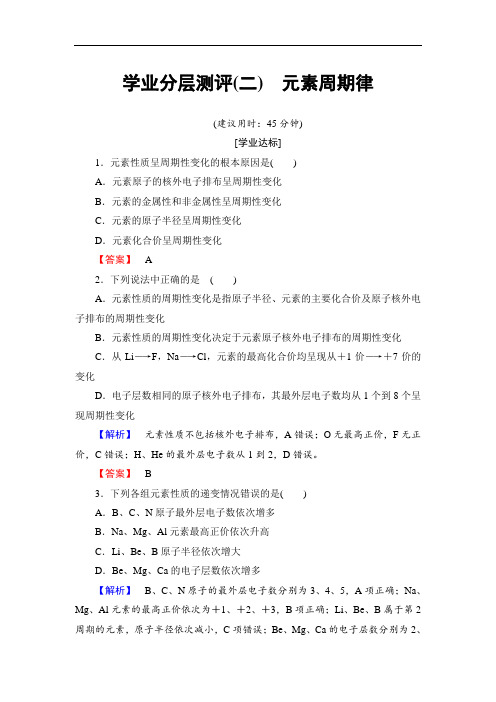 2018学年高中化学苏教版必修2学业分层测评2 元素周期