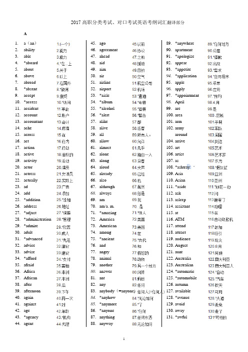 对口高考英语考试大纲词汇有翻译