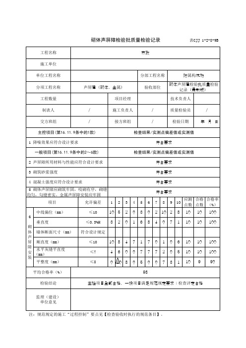 砌体声屏障检验批质量检验记录(最新版)