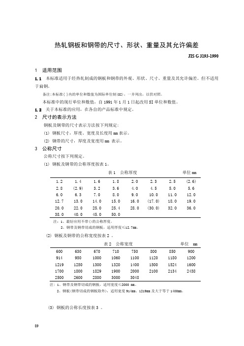 热轧钢板和钢带的尺寸、形状、重量及其允许偏差