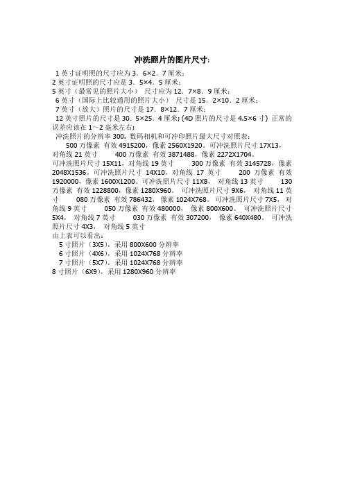 冲洗照片的图片尺寸