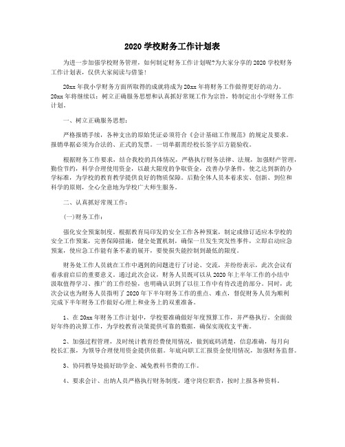 2020学校财务工作计划表