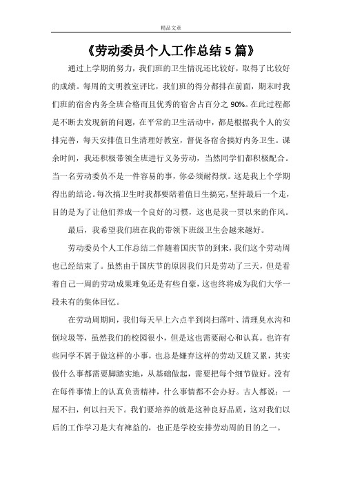 《劳动委员个人工作总结5篇》