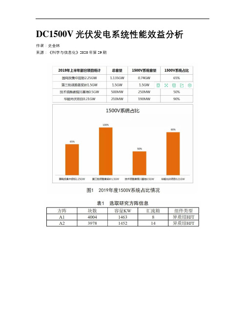 DC1500V光伏发电系统性能效益分析