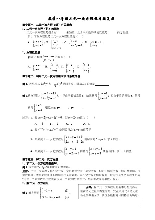 八年级上册二元一次方程组专题复习(新北师大版)