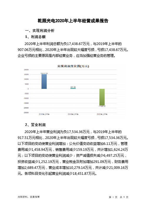 乾照光电2020年上半年经营成果报告