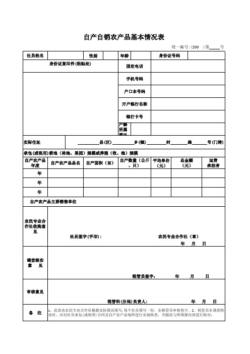 自产自销农产品基本情况表