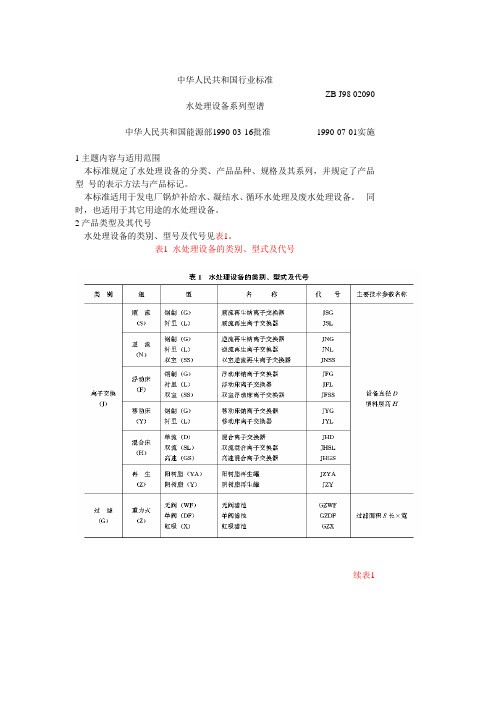 水处理设备系列型谱