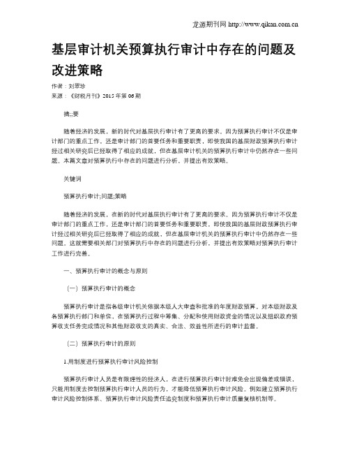 基层审计机关预算执行审计中存在的问题及改进策略