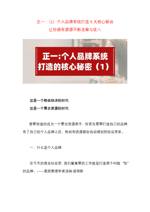 正一个人品牌系统打造5大核心秘诀让你拥有源源不断流量与收入1