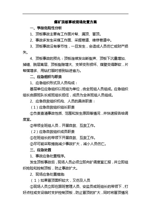 煤矿顶板事故现场处置方案
