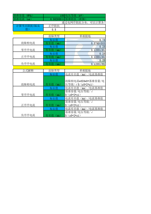 电网各种故障电流计算公式