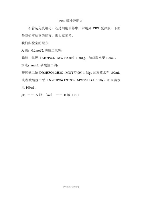 PBS缓冲液的配制方法
