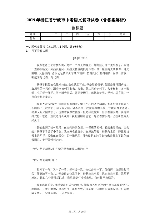 2019年浙江省宁波市中考语文复习试卷(含答案解析)