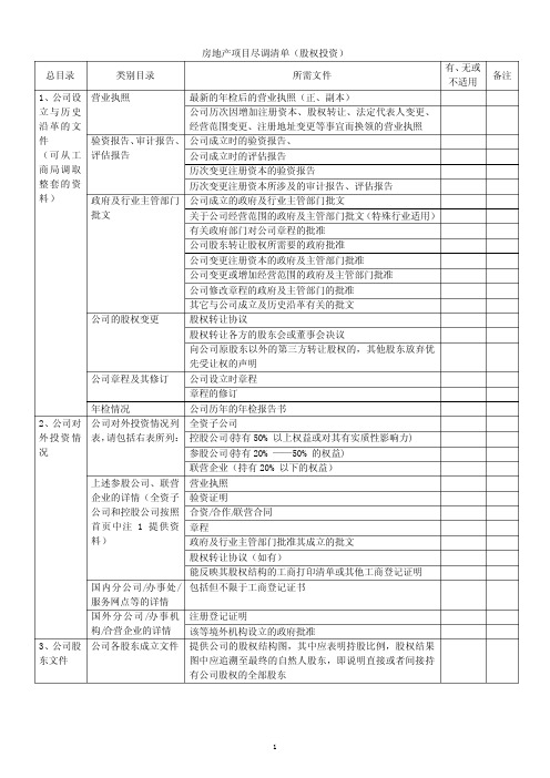 房地产项目尽调清单(股权投资)