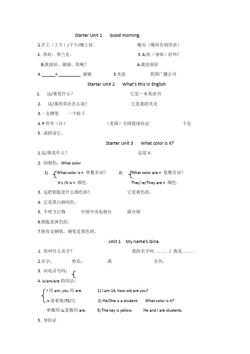 Starter Unit 1-unit2 重点知识点