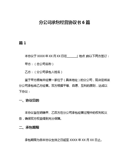 分公司承包经营协议书6篇