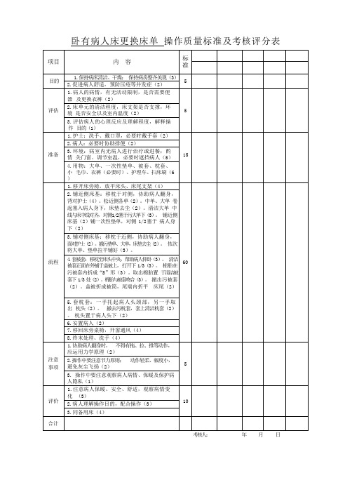 卧有病人床更换床单操作评分表