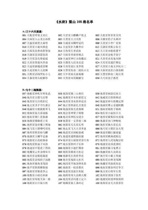 《水浒》梁山108将名单