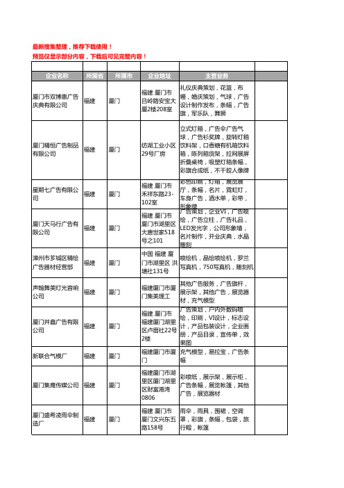 新版福建省厦门广告条幅工商企业公司商家名录名单联系方式大全24家