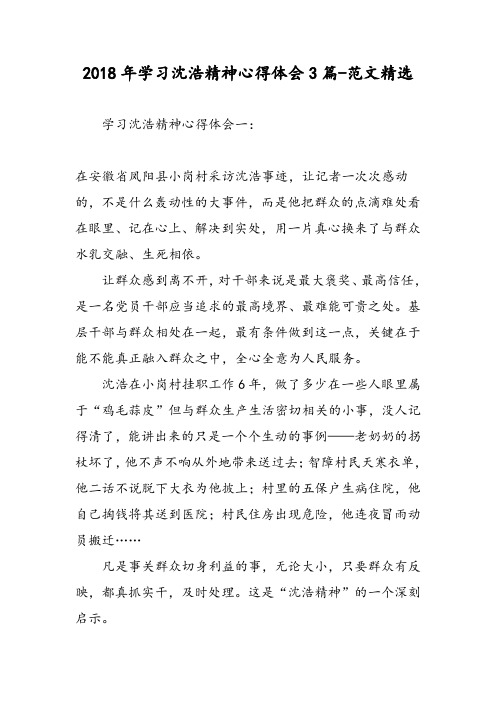 2018年学习沈浩精神心得体会3篇-范文精选