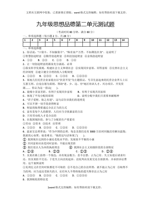 2020秋教科版思想品德九年级第二单元财富论坛word单元测试