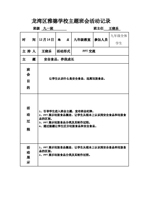 九(1)班主题班会活动记录