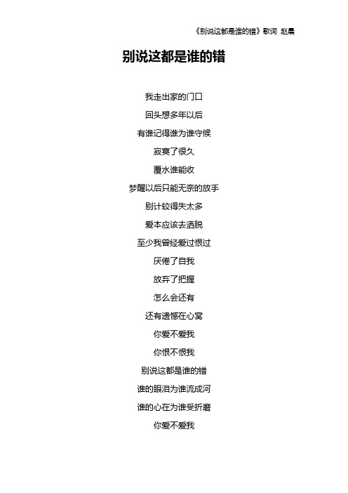 《别说这都是谁的错》歌词 赵晨