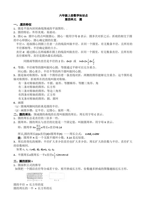 人教版小学数学《圆》知识点整理归纳