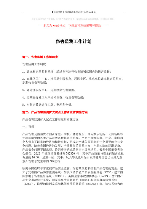 【优质文档】伤害监测工作计划-范文word版 (12页)
