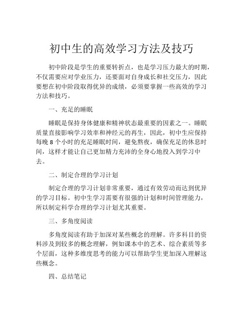 初中生的高效学习方法及技巧
