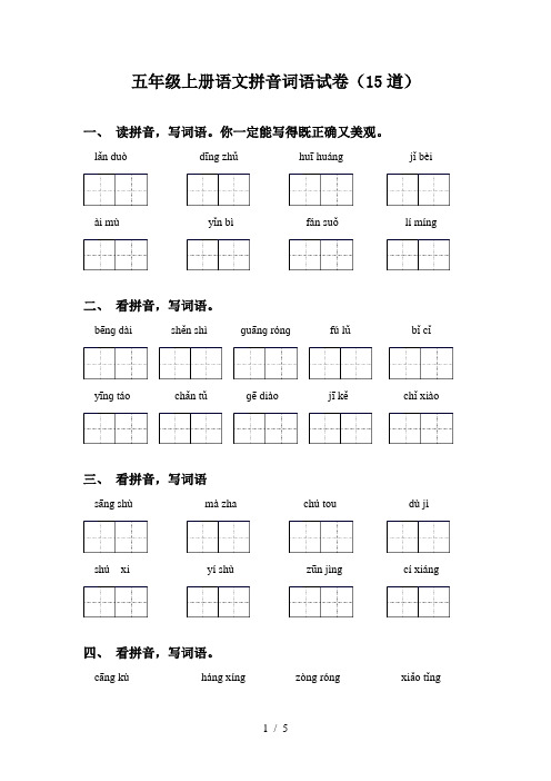五年级上册语文拼音词语试卷(15道)