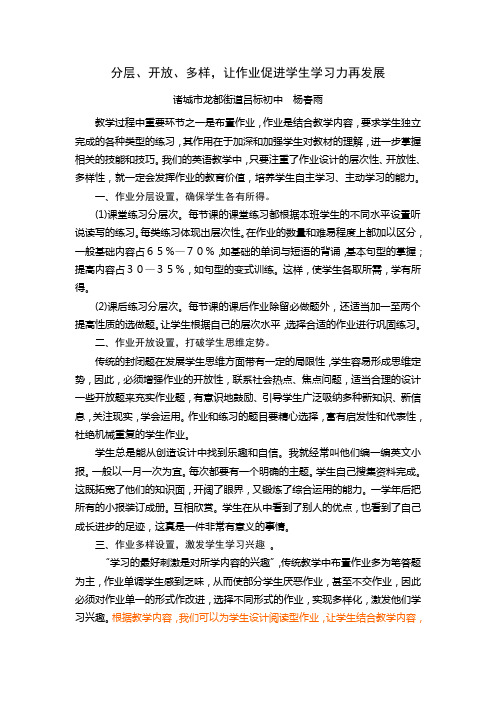 分层、开放、多样,让作业促进学生学习力再发展