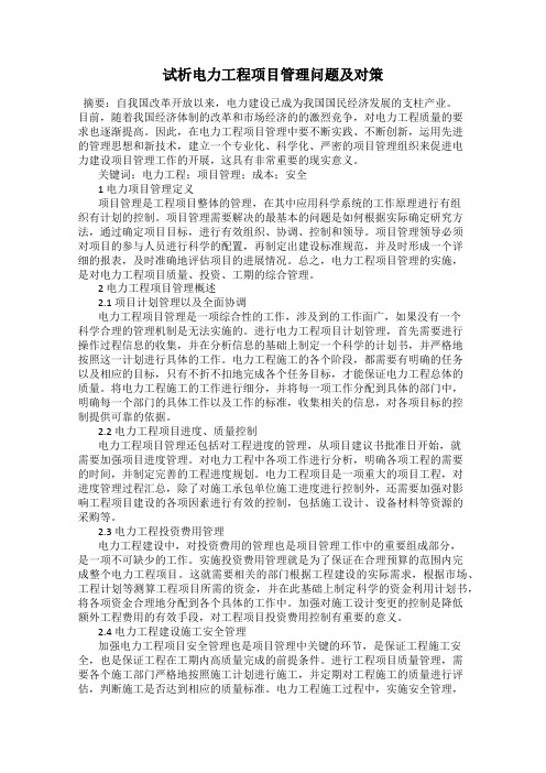 试析电力工程项目管理问题及对策