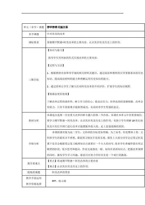 2018-2019学年人民版选修一 6.2中兴埃及的改革 教案