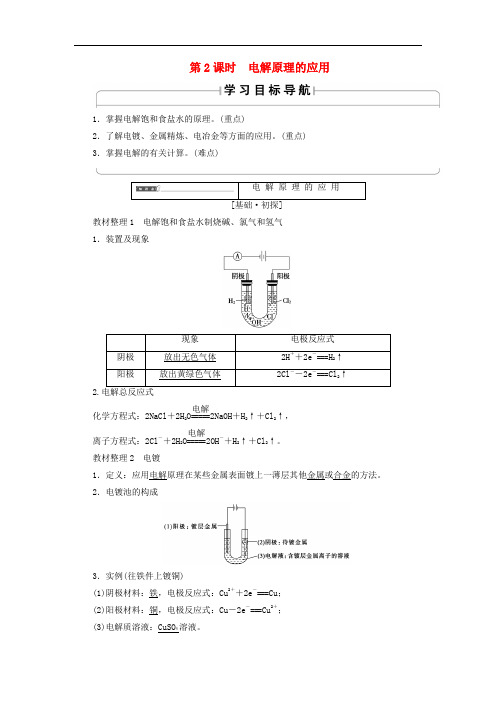 高中化学 第4章 电化学基础 第3节 电解池(第2课时)电解原理的应用学案 新人教版选修4