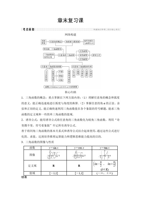 2018-2019学年新设计高中数学(北师大版)必修四讲义：第一章 三角函数-章末复习课Word版含答案
