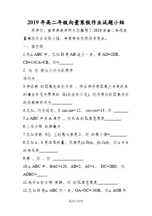 高二年级向量寒假作业试题小结