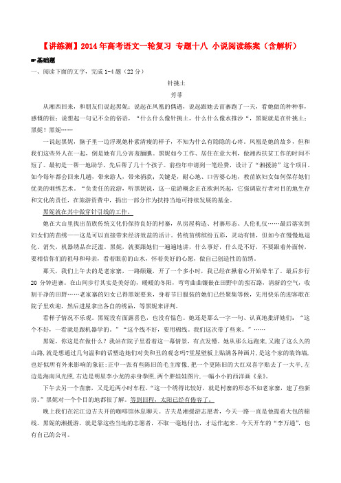 【讲练测】高考语文一轮复习 专题十八 小说阅读练案(含解析)
