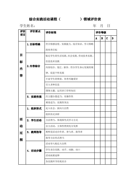 综合实践活动课程评价表
