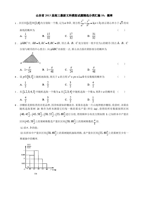 山东省2013模拟试题文科数学分类汇编10：概率