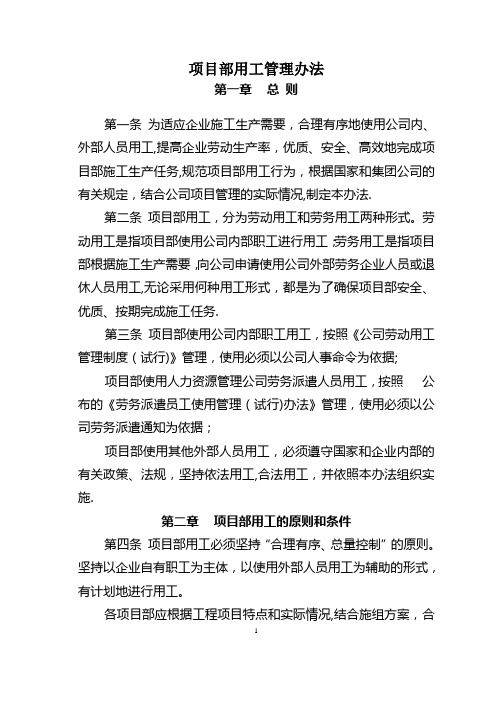 项目部用工管理办法