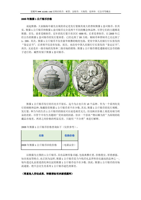 2005年熊猫1公斤银币价格