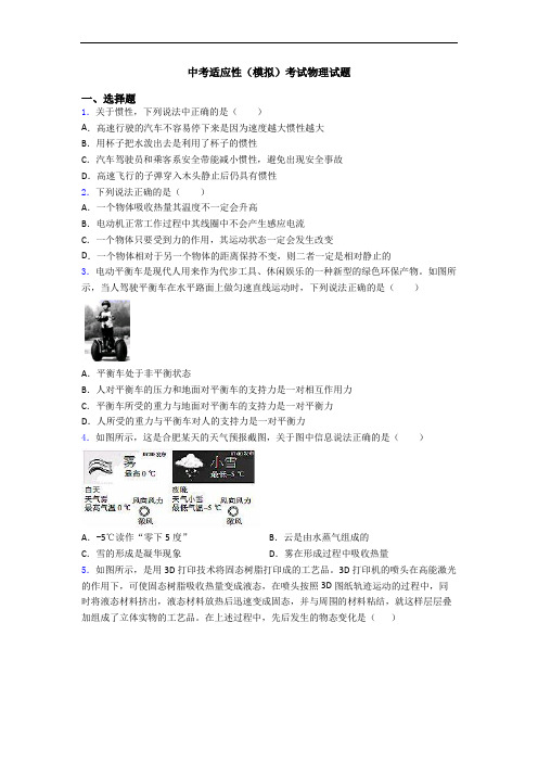 中考适应性(模拟)考试物理试题