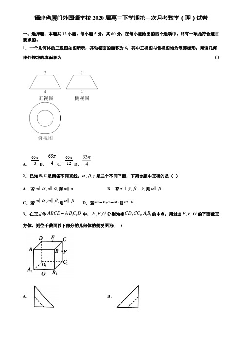 【附15套精选模拟试卷】福建省厦门外国语学校2020届高三下学期第一次月考数学(理)试卷含解析