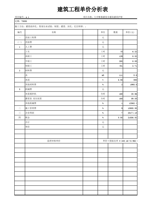 灌浆单价