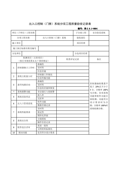 出入口控制门禁系统分项工程质量验收记录表