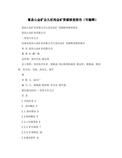 嵩县山金矿业九仗沟金矿资源核查报告(可编辑)
