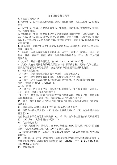 九年级化学复习提纲新课标